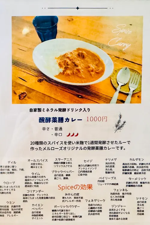 元八王子メルローズ メニュー薬膳カレー