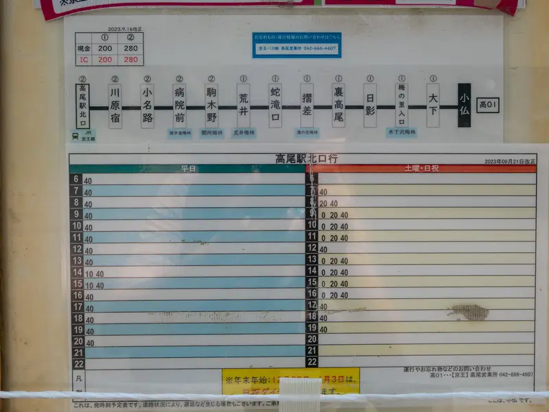 景信山_高尾駅_時刻表