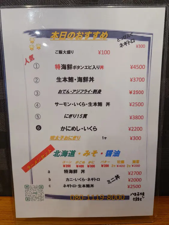 八王子水産だｮ！全員集合！_メニュー