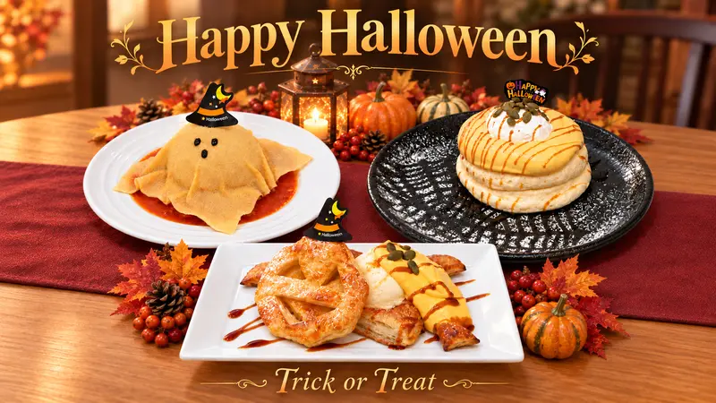高倉町珈琲』で秋限定ハロウィン！かぼちゃパンケーキ＆おばけリゾット
