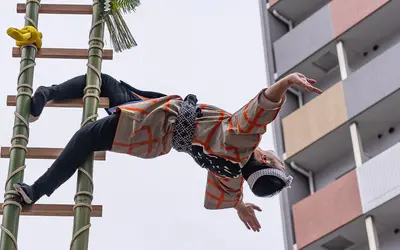 街なかに立つ7.2mのはしご。八王子の新春恒例「はしご乗り」を見てきた